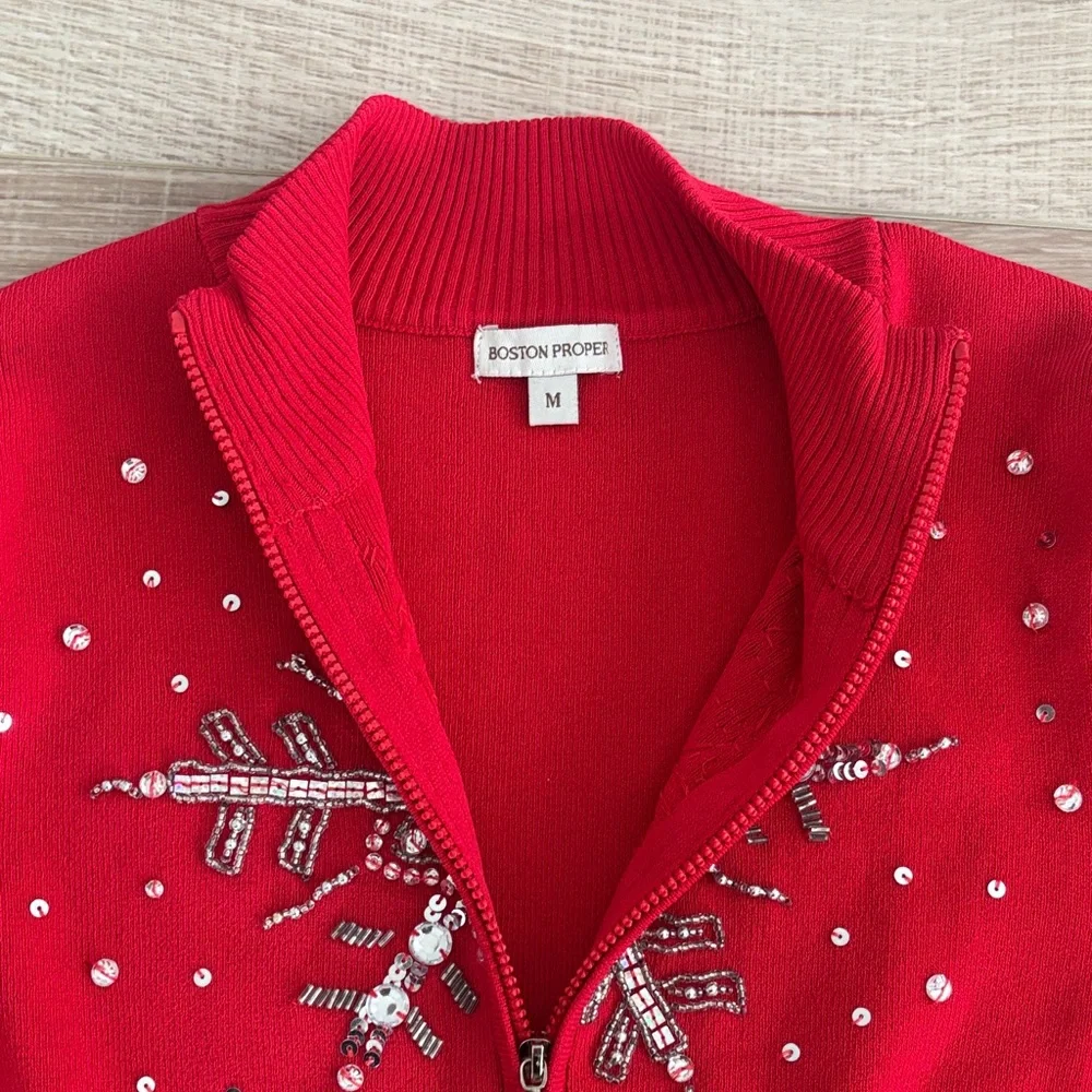 Boston Proper Red Long Sleeve Top with Silver Embellishments - Picture 4 of 4